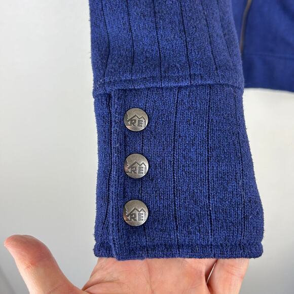 REI Womens Fleece Jacket Size Small Full Zip Snap Mock High Collar Blue Sweater - Picture 6 of 8